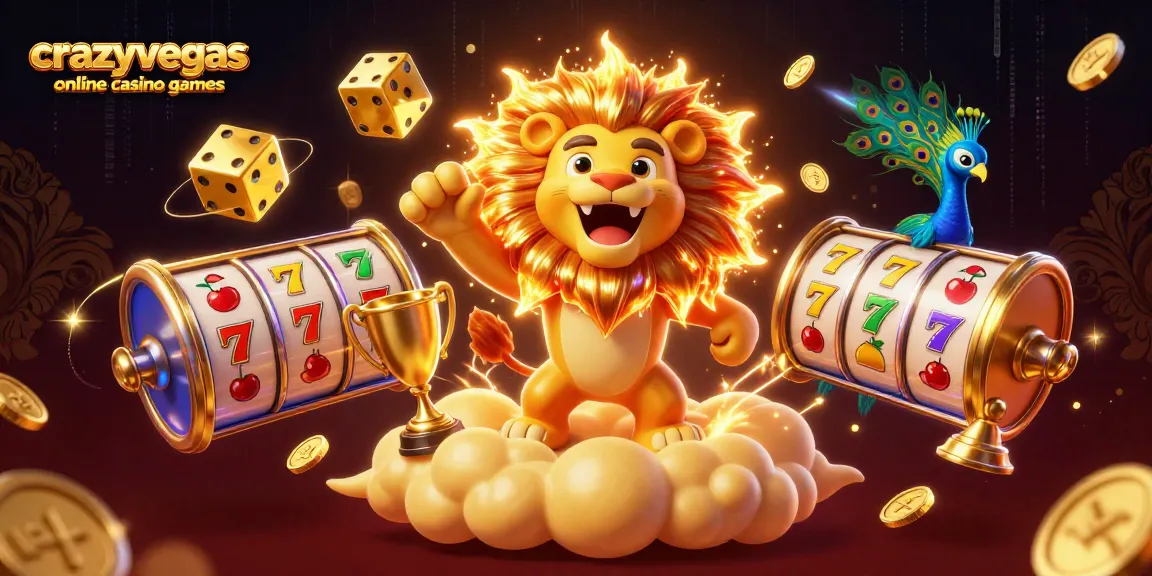 Experience the excitement of crazyvegas online casino games with a vibrant 3D scene featuring animated elements and casino excitement.