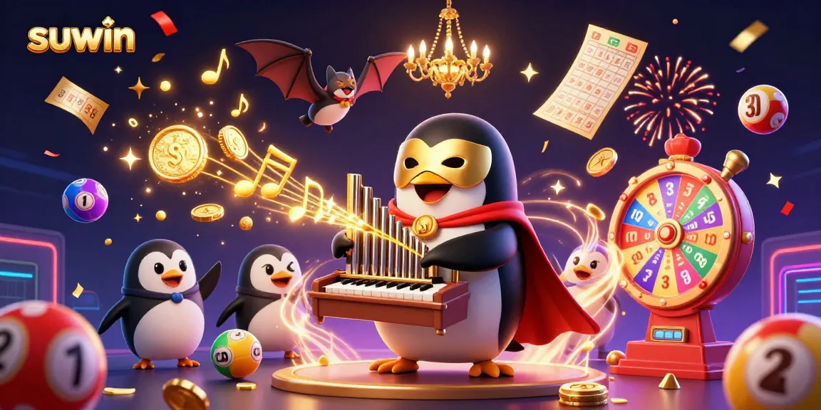Experience the excitement of suwin with a vibrant casino scene featuring colorful games and lively characters.